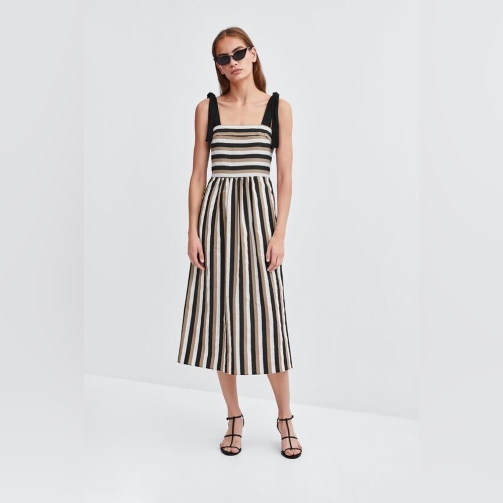 Zara TRF Striped Linen Dress - Picture 4 of 9